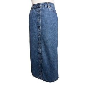 Vintage Y2K Denim Maxi Skirt Button Front Medium Wash A-Line burly GAP